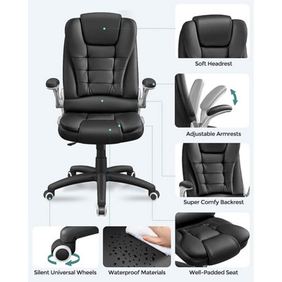 Office Swivel Chair with 76 cm High Back Large Seat and Flip-Up Armrest Computer Desk Executive Chair PU OBG51BUK