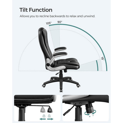 Office Swivel Chair with 76 cm High Back Large Seat and Flip-Up Armrest Computer Desk Executive Chair PU OBG51BUK