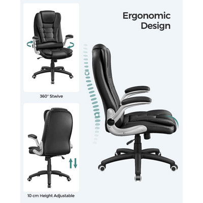 Office Swivel Chair with 76 cm High Back Large Seat and Flip-Up Armrest Computer Desk Executive Chair PU OBG51BUK