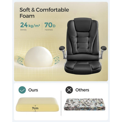 Office Swivel Chair with 76 cm High Back Large Seat and Flip-Up Armrest Computer Desk Executive Chair PU OBG51BUK