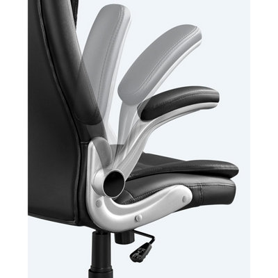 Office Swivel Chair with 76 cm High Back Large Seat and Flip-Up Armrest Computer Desk Executive Chair PU OBG51BUK
