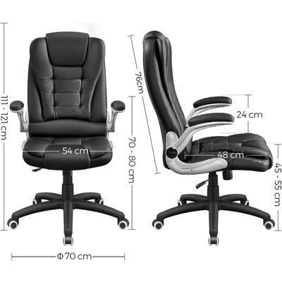 Office Swivel Chair with 76 cm High Back Large Seat and Flip-Up Armrest Computer Desk Executive Chair PU OBG51BUK