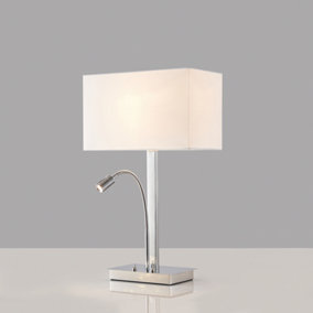 Office Table Lamp Gooseneck LED Reading Light, Polished Chrome Base, White Shade