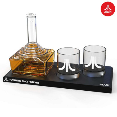 Official Atari CX-10 Controller Decanter Set with Action Button Whisky Glasses & Games Pad Tray