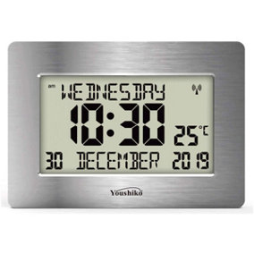 Official UK Radio Controlled Silent Wall Clock - Large LCD, Auto Set Up with Day, Date, Month. Ideal for Dementia & Alzheimer's.