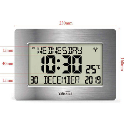 Official UK Radio Controlled Silent Wall Clock - Large LCD, Auto Set Up with Day, Date, Month. Ideal for Dementia & Alzheimer's.