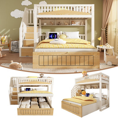 Offset Bunk Beds with USB Charging & Hydraulic Storage, Children's Bed ...