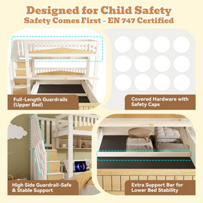 Offset Bunk Beds with USB Charging & Hydraulic Storage, Children's Bed ...