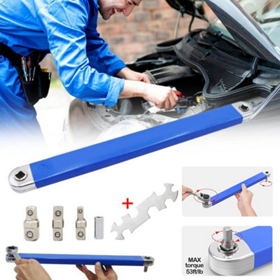 Offset Extension Ratchet Spanner & Adapter Set - Multi-purpose Wrench Tool for Hard-to-Reach Areas