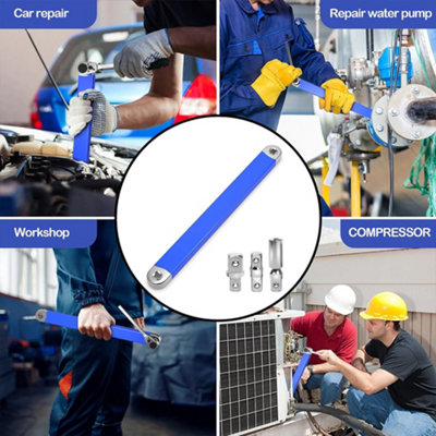 Offset Extension Ratchet Spanner & Adapter Set - Multi-purpose Wrench Tool for Hard-to-Reach Areas