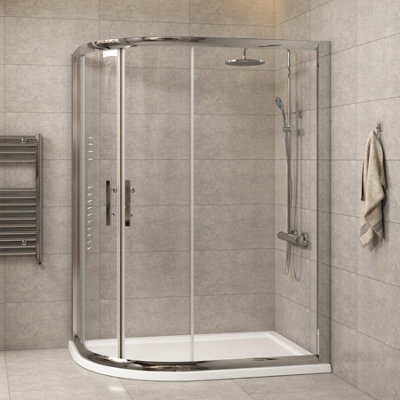 Offset Quadrant Shower Enclosure with Tray 1200 x 800mm LH Double Sliding Door Walk in Corner Cubicle Screen 6mm Glass