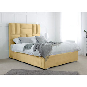 Ofsted Plush Bed Frame With Lined Headboard - Beige
