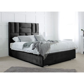 Ofsted Plush Bed Frame With Lined Headboard - Black