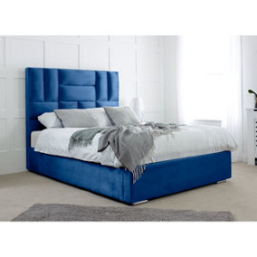 Ofsted Plush Bed Frame With Lined Headboard - Blue
