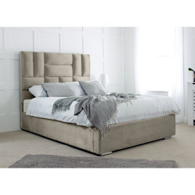 Ofsted Plush Bed Frame With Lined Headboard - Grey