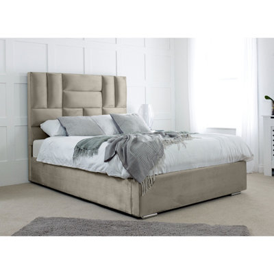 Ofsted Plush Bed Frame With Lined Headboard Grey DIY at B&Q