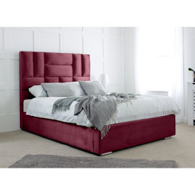 Ofsted Plush Bed Frame With Lined Headboard - Maroon