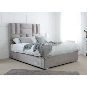 Ofsted Plush Bed Frame With Lined Headboard - Silver