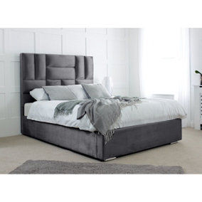 Ofsted Plush Bed Frame With Lined Headboard - Steel