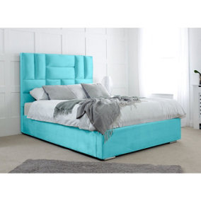 Ofsted Plush Bed Frame With Lined Headboard - Teal
