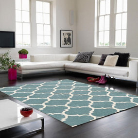 Ogee Duck Egg Wool Geometric Luxurious Modern Handmade Easy to Clean Rug for Living Room and Bedroom-120cm X 170cm