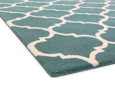 Ogee Duck Egg Wool Geometric Luxurious Modern Handmade Easy to Clean Rug for Living Room and Bedroom-200cm X 290cm