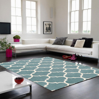 Ogee Duck Egg Wool Geometric Luxurious Modern Handmade Easy to Clean Rug for Living Room and Bedroom-80cm X 150cm