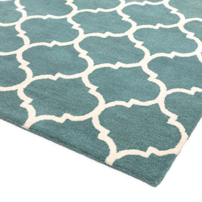 Ogee Duck Egg Wool Geometric Luxurious Modern Handmade Easy to Clean Rug for Living Room and Bedroom-80cm X 150cm