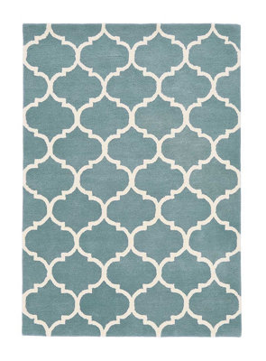 Ogee Duck Egg Wool Geometric Luxurious Modern Handmade Easy to Clean Rug for Living Room and Bedroom-80cm X 150cm