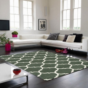 Ogee Green Geometric Handmade Luxurious Modern Easy to clean Rug for Dining Room Bed Room and Living Room-120cm X 170cm