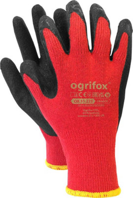 OGRIFOX Protective Gloves 12 pairs OX-DRAGOS black and red size 10 rubber-coated with a porous texture