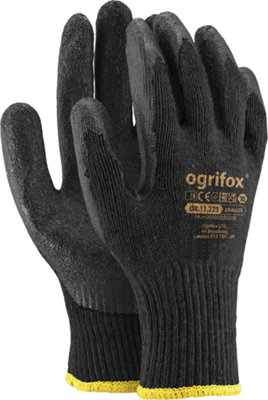 OGRIFOX Protective Gloves 12 pairs OX-DRAGOS black size 10 rubber-coated with a porous texture