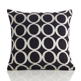 Oh 22" Luxury geometric chenille cushion. Colour Black.