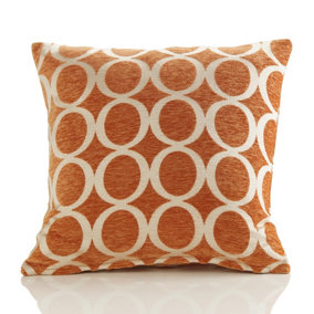 Oh 22" Luxury geometric chenille cushion. Colour Orange.
