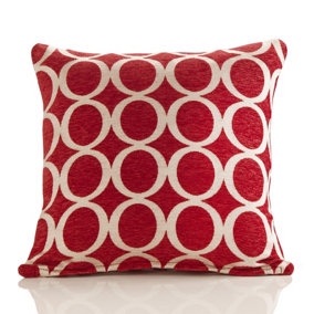 Oh 22" Luxury geometric chenille cushion. Colour Red.