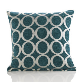 Oh 22" Luxury geometric chenille cushion. Colour Teal.