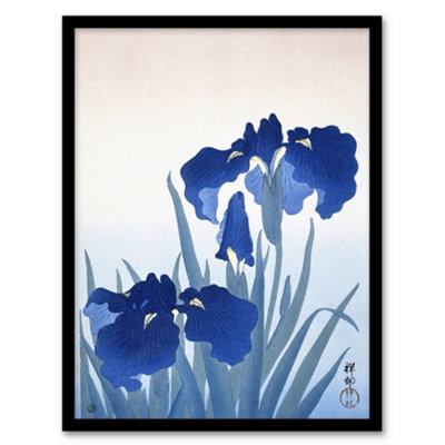 Ohara Koson Framed Wall Art Print Blue Iris Flowers Floral Japan - A4 Size