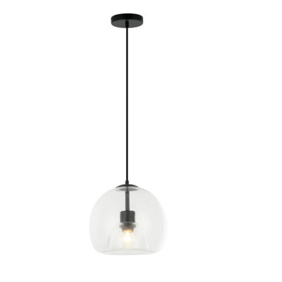 Ohio E27 IP44 Pendant Light - Black Trim with Clear Glass Shade and 1m Adjustable Flex (Lamp Not Included)