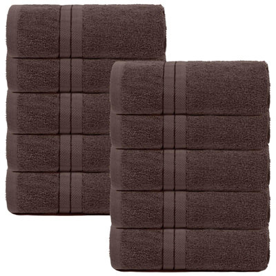 OHS 10 Pack of 100% Cotton Hand Towel, 50 x 80cm - Chocolate Price Comparisons | Compare The Build
