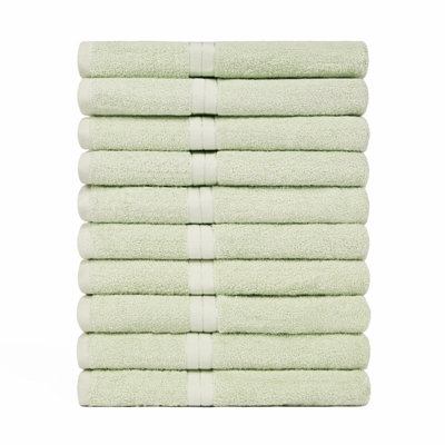 OHS 10 Pack of 100% Cotton Hand Towel, 50 x 80cm - Sage Price Comparisons | Compare The Build