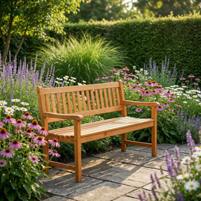 OHS 2 Seater Wood Garden Bench Outdoor Patio Rustic Chair Seat