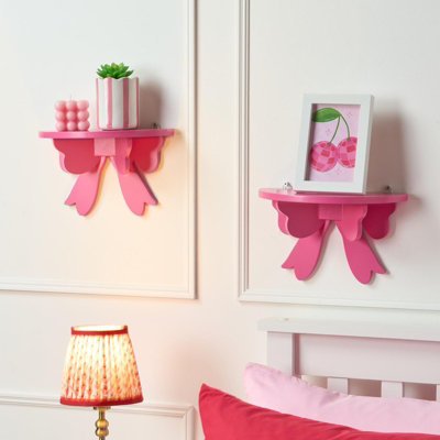 OHS 2 x Bow Shelf Novelty Shelving Units Wall Mounted Storage - Hot Pink