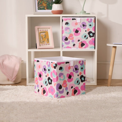 OHS 2 x Leopard Cube Storage Boxes Folding Shoe Organiser