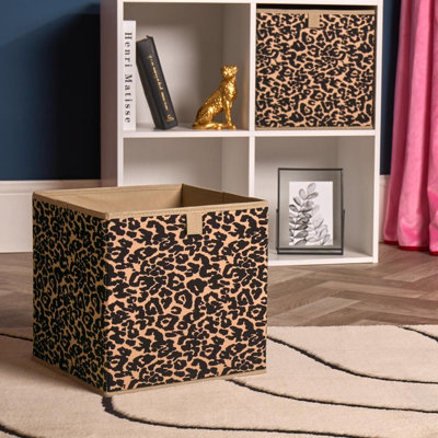 OHS 2 x Leopard Cube Storage Boxes Folding Shoe Organiser