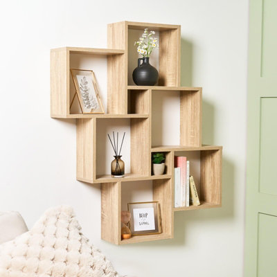 OHS 6 Cube Floating Shelves Wall Mounted Storage Combination, Natural Wood