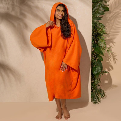 OHS Adult Poncho Oversized Hooded Towel Bath Robe, Orange - One Size