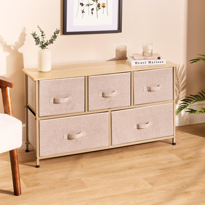 OHS Brooklyn 5 Chest of Canvas Drawers Organiser with Wood Top