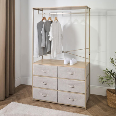 OHS Brooklyn 6 Drawer Cabinet Rail Open Home Wardrobe Storage