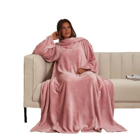 OHS Coral Fleece Wearable Blanket with Sleeves Throw, Blush - 135 x 170cm