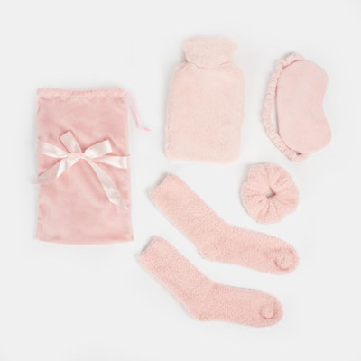 OHS Cosy Fleece Gift Set Womens Christmas Winter Hot Water Bottle 5PC - Blush - 3